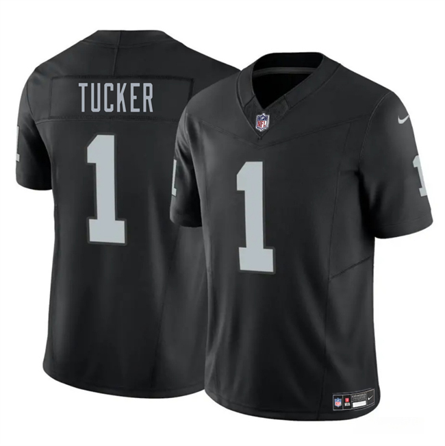 Men's Las Vegas Raiders #1 Tre Tucker Black 2025 F.U.S.E. Vapor Stitched Football Jersey